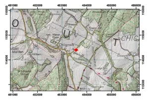 Topographic map with hillshade of the area around Chilgrove House.