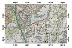 Topographic map with hillshade of the area around the Well House Inn. BGS © UKRI.