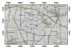 Topographic map with hillshade of the area around Washpit Farm. BGS © UKRI.