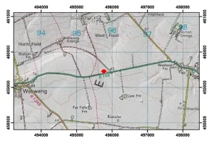 Topographic map with hillshade of the area around the Wetwang borehole. BGS © UKRI.