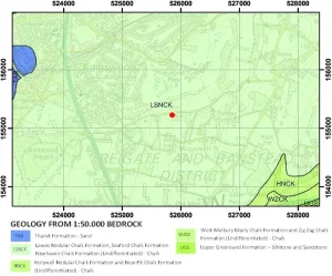Geological map of the area around the Well House Inn. BGS © UKRI.