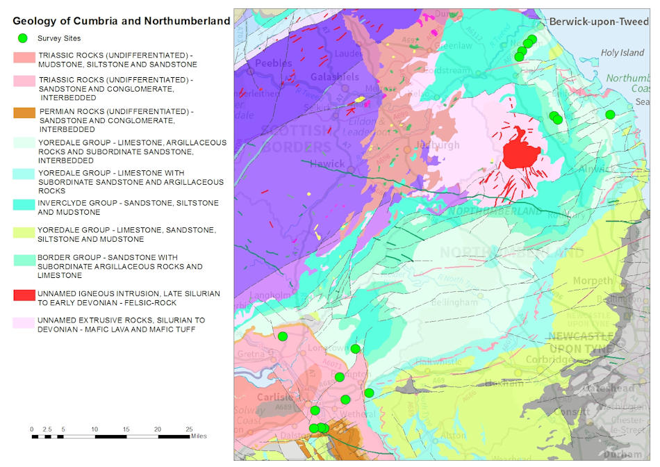 geological map of Cumbria and Northumberland