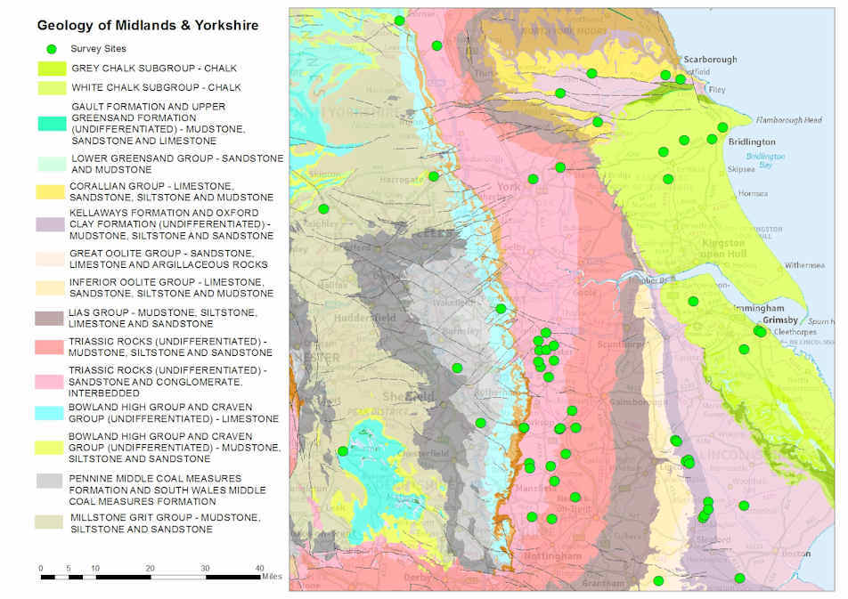 A map of the geology of the Eat Midlands
