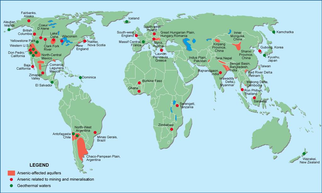 Documented problems with arsenic in groundwater and the environment.