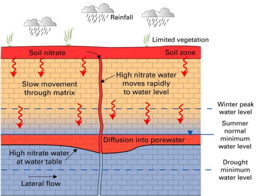 Diagram showing Piston flow through the unsaturated zone matrix. BGS © UKRI.