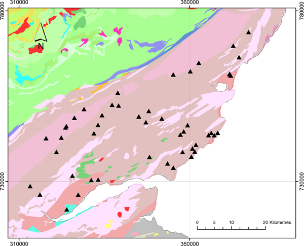Map of Strathmore showing sampling points