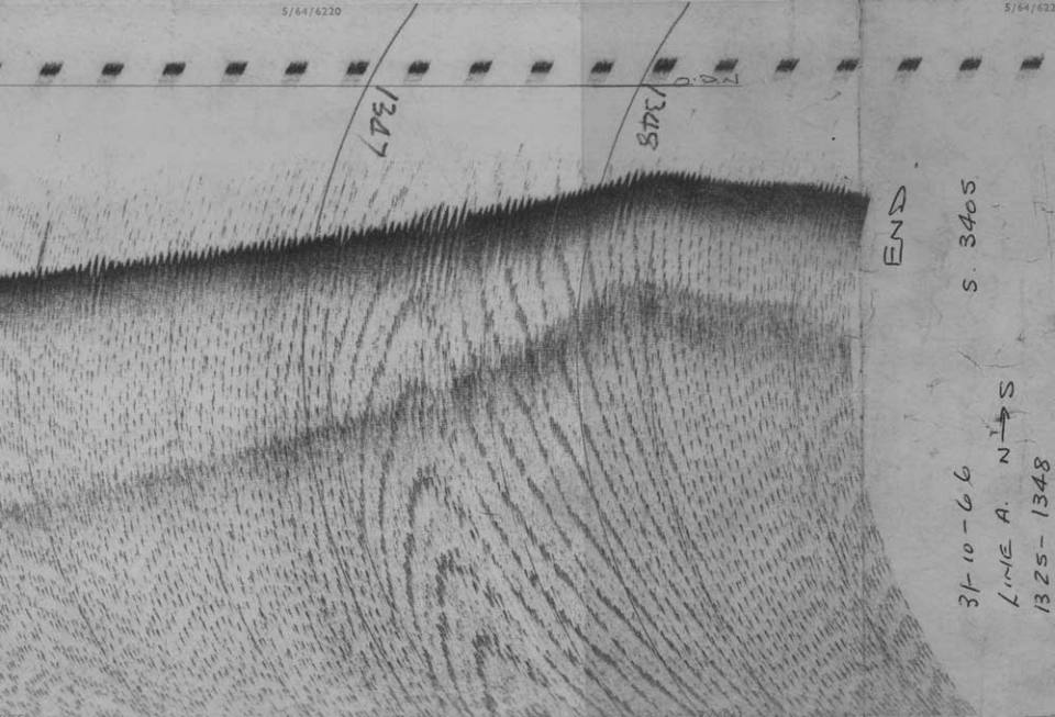 Echo sounder record on carbon type paper media