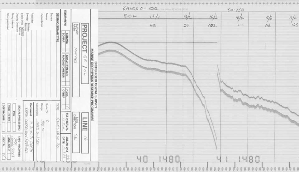 Echo sounder record on graph type paper media