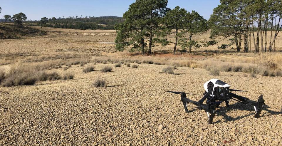 Rotary drone ready for take-off in Mexico