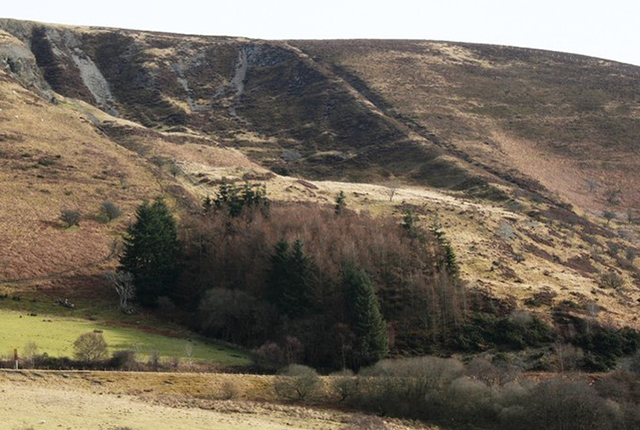 The Banc Dolhefa landslide. (Photograph courtesy of C. Humphrey Mid Wales Geology Club).