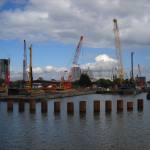 Fig. 1. An example of a development in the Tower Hamlets area at Canary Wharf. The dock is being modified in advance of construction. The development will require large quantities of aggregates; to fill the dock and in the manufacture of concrete.