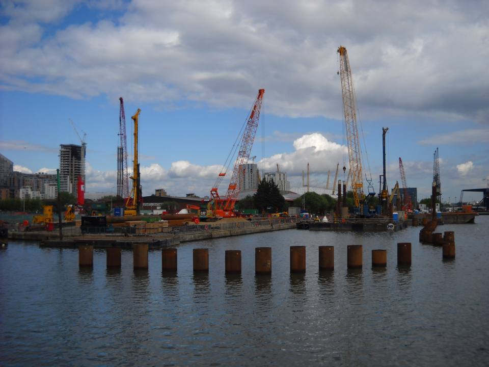 Fig. 1. An example of a development in the Tower Hamlets area at Canary Wharf. The dock is being modified in advance of construction. The development will require large quantities of aggregates; to fill the dock and in the manufacture of concrete.