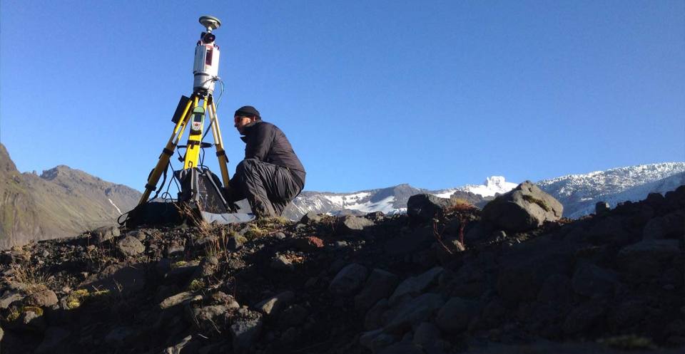 Surveying glacial foreland, Iceland