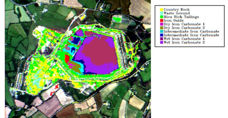 Mine waste map at Wheal Jane mine