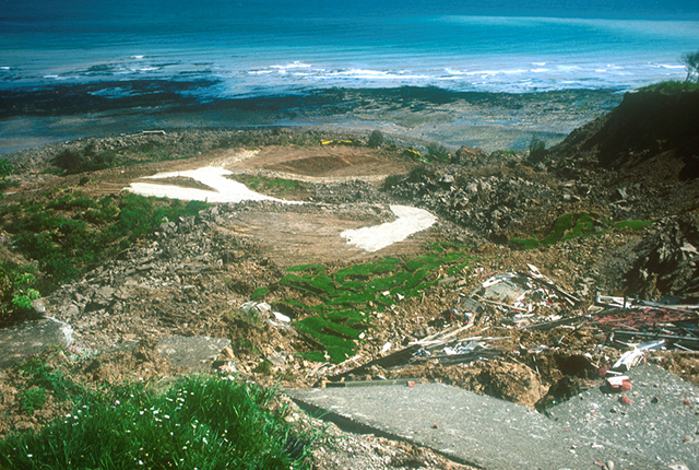 Looking down the landslide.