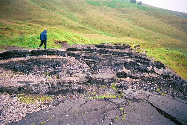 In 1979, the the A625 road was permanently closed to traffic and what remains today is an interesting example of landslide movement and repeated road reconstruction and repair.
