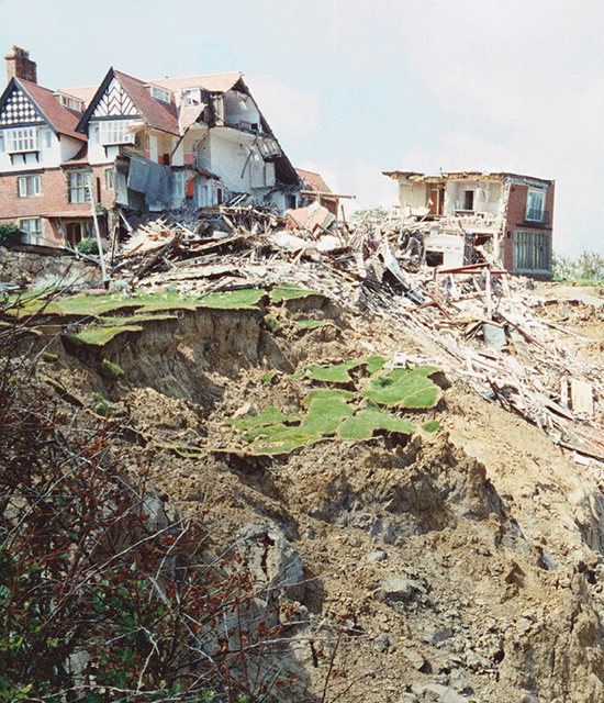 Top of the landslide showing damage to the Holbeck Hall Hotel.