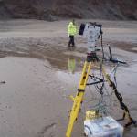 LiDAR scanning equipment on a wet beach