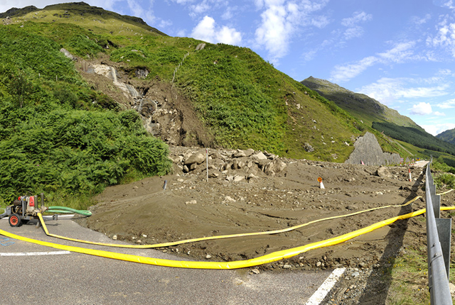 Landslide debris blocking the A83, August 2012.