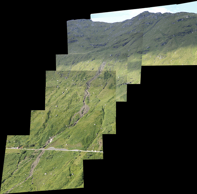 Composite photograph of the Rest and Be Thankful landslide, 2012.