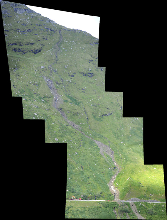 Composite photograph of the Rest and Be Thankful landslide, 2012.