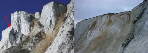 Figure 4 Devil's Chimney before (left) and after (right) the landslide.