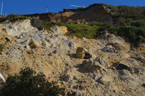The slip mass of the East Cliff landslide, Bournemouth, 24 April 2016.