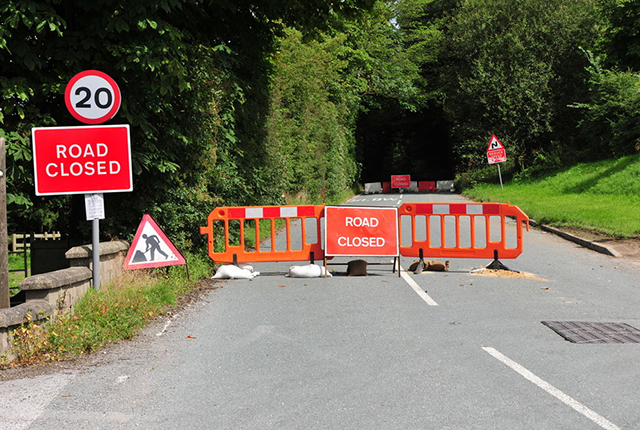 Road closed at Fenny Bentley.