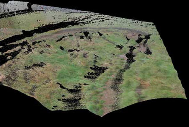 Terrestrial LiDAR scan of the top of the landslide. The backscarp can be seen here.