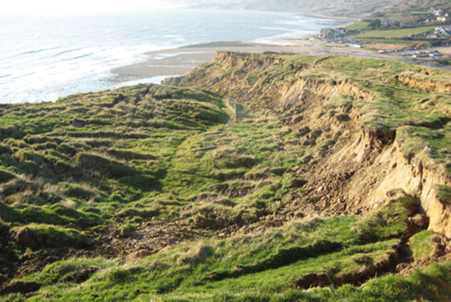 Evans Cliff Landslide, a minor slip on the western flank of Stonebarrow Hill.