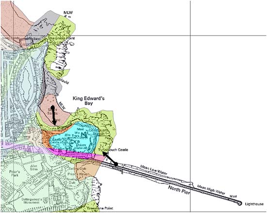 The locations from where the terrestrial laser scans were taken from Short Sands beach in King Edward’s Bay and from the North Pier.