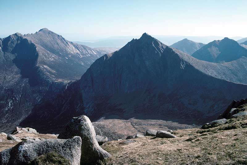 North Goatfell. Goatfell and Cir Mhor from Caisteal Abhail, Arran, Scotland.
