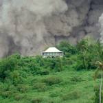 Pyroclastic flow engulfing a house in Monserrat