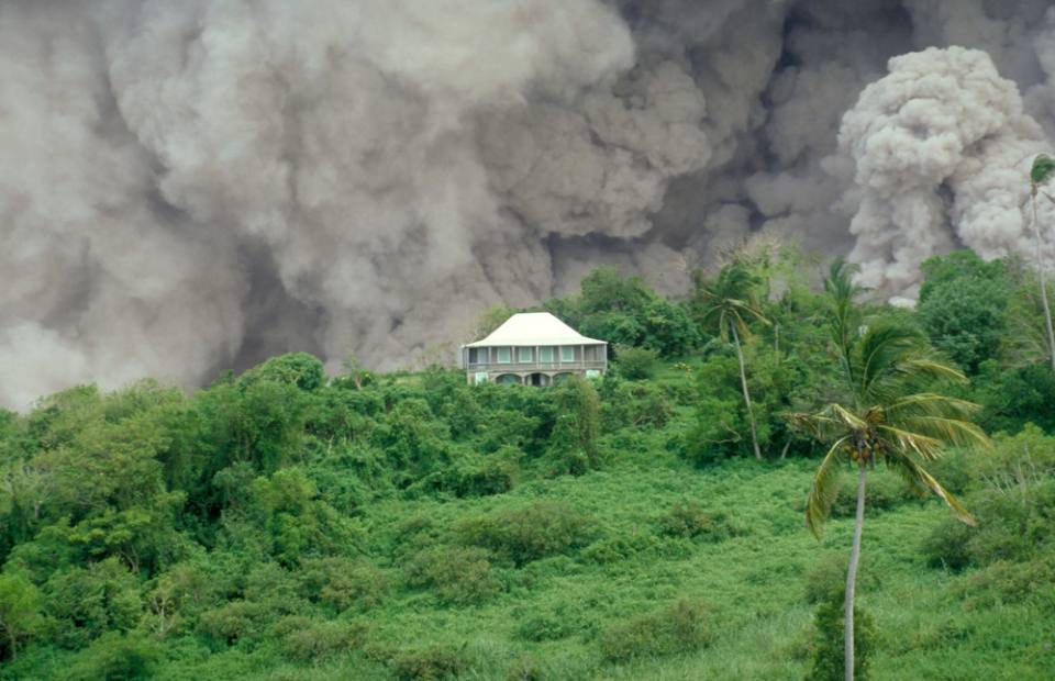 Pyroclastic flow engulfing a house in Monserrat