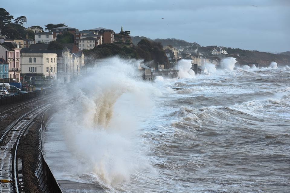 Large waves batter Dawlish during high tide. Photo credit Moorefam.