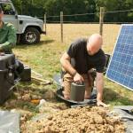 Two BGS scientists installing seismometers in Surrey