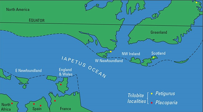 유럽 재건에 약 500 만 년 전를 사용하여 오늘날의 지리적인 설명입니다. 아페투스 바다를 구분하는 삼엽충 지역에서 닫히는 실루리 아기 결과 사이의 충돌 북미와 유럽 생산은 칼레도 니안 산맥입니다.'s geographical outlines. The Iapetus Ocean, which separates the trilobite provinces, closed in the Silurian and the resulting collision between North America and Europe produced the Caledonian mountains.
