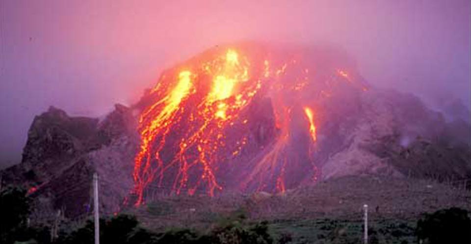 Lava dome incandescence, Soufrière Hills