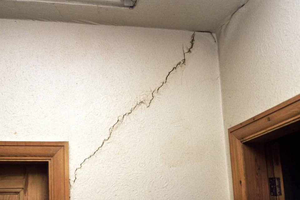 Crack in a wall of a house caused by subsidence