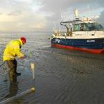 BGS Head of Organic Chemistry, Dr Chris Vane, collects sediment samples from the River Thames. British Geological Survey©UKRI