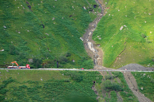 Debris flow landslide on a road in Scotland