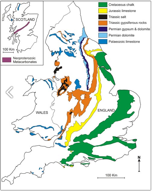 Map of soluble rocks in the UK