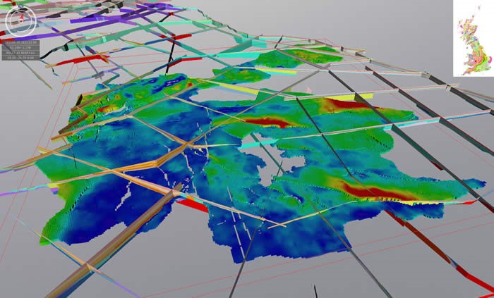 Voxel model showing distribution of Bowland Shale in the north of England