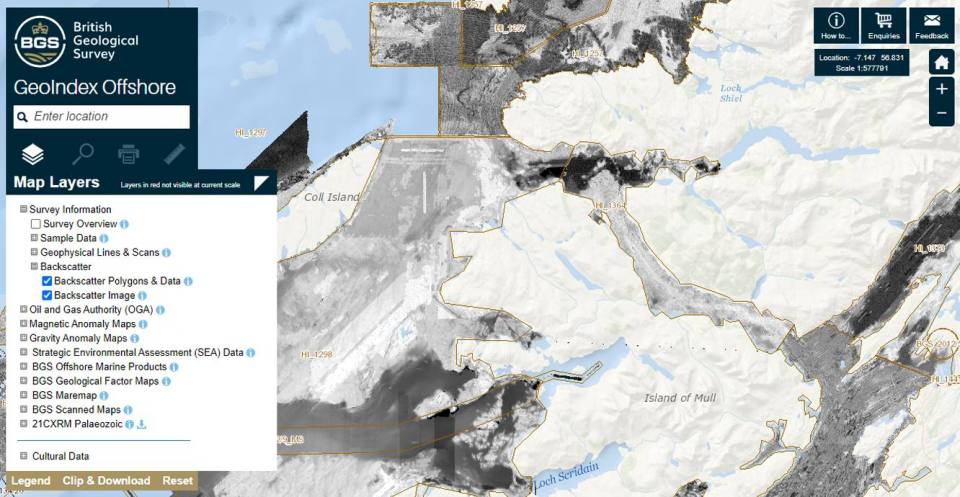 Offshore Geoindex map showing backscatter.