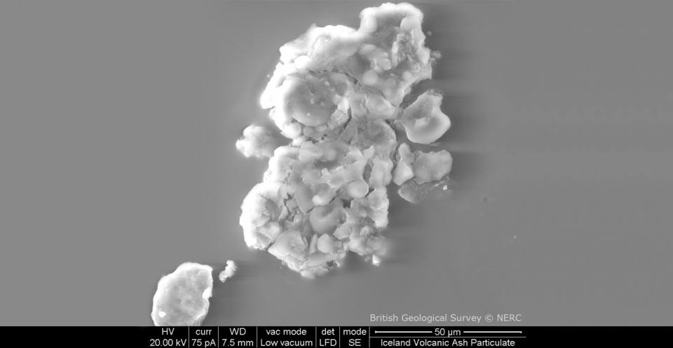 During the 2010 Eyjafjallajökull eruption, BGS laboratory analysis of ash samples, collected from a car windscreen in the UK, showed that single grains of ash were formed of both glass and crystal fragments. ‘Glassy’ volcanic ash like this can cause damage to aeroplanes and helicopters.