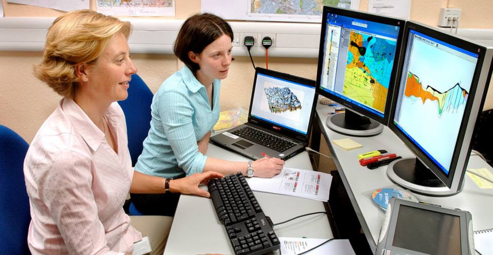 BGS geologists analysing data