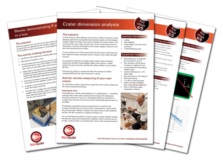 Download the classroom activity resource sheets below; including waves, locating craters using high resolution imagery and working with simple sensors.