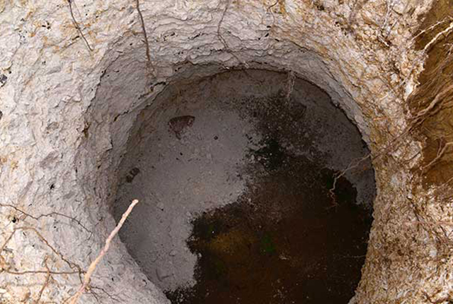 Rainham Mark Grammar School: view to show the broadening of the cavity beneath the shaft.