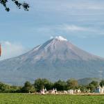 Crops growing in the fertile soils of the Popocatepetl volcano, south of Atlixco, Mexico.