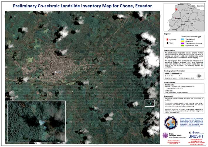 Preliminary co-seismic landslide inventory map for Chone, Ecuador.